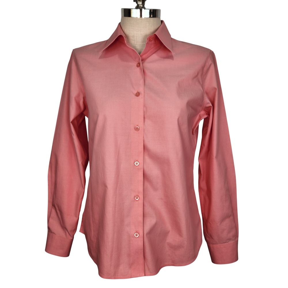 Nina McLemore Womens Long Sleeve Button Down Shirt Coral Pink Size 6 Tailored